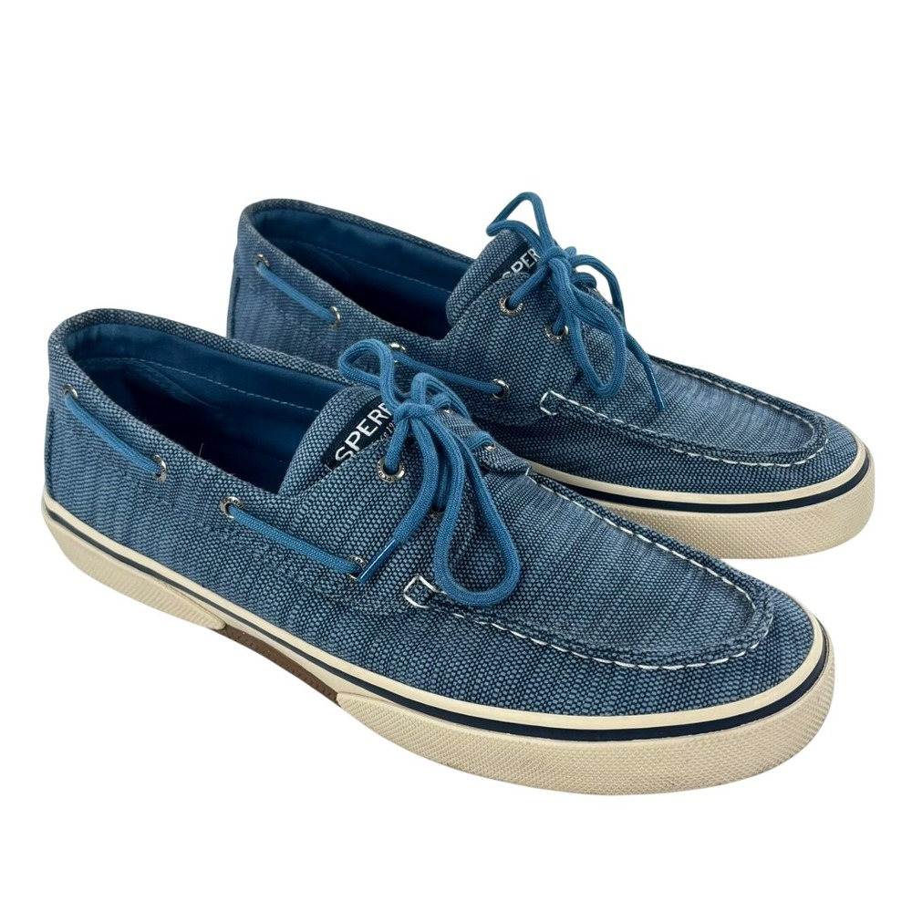 Sperry Boat Shoes Blue Canvas Bahama Nautical Preppy Mens 10.5